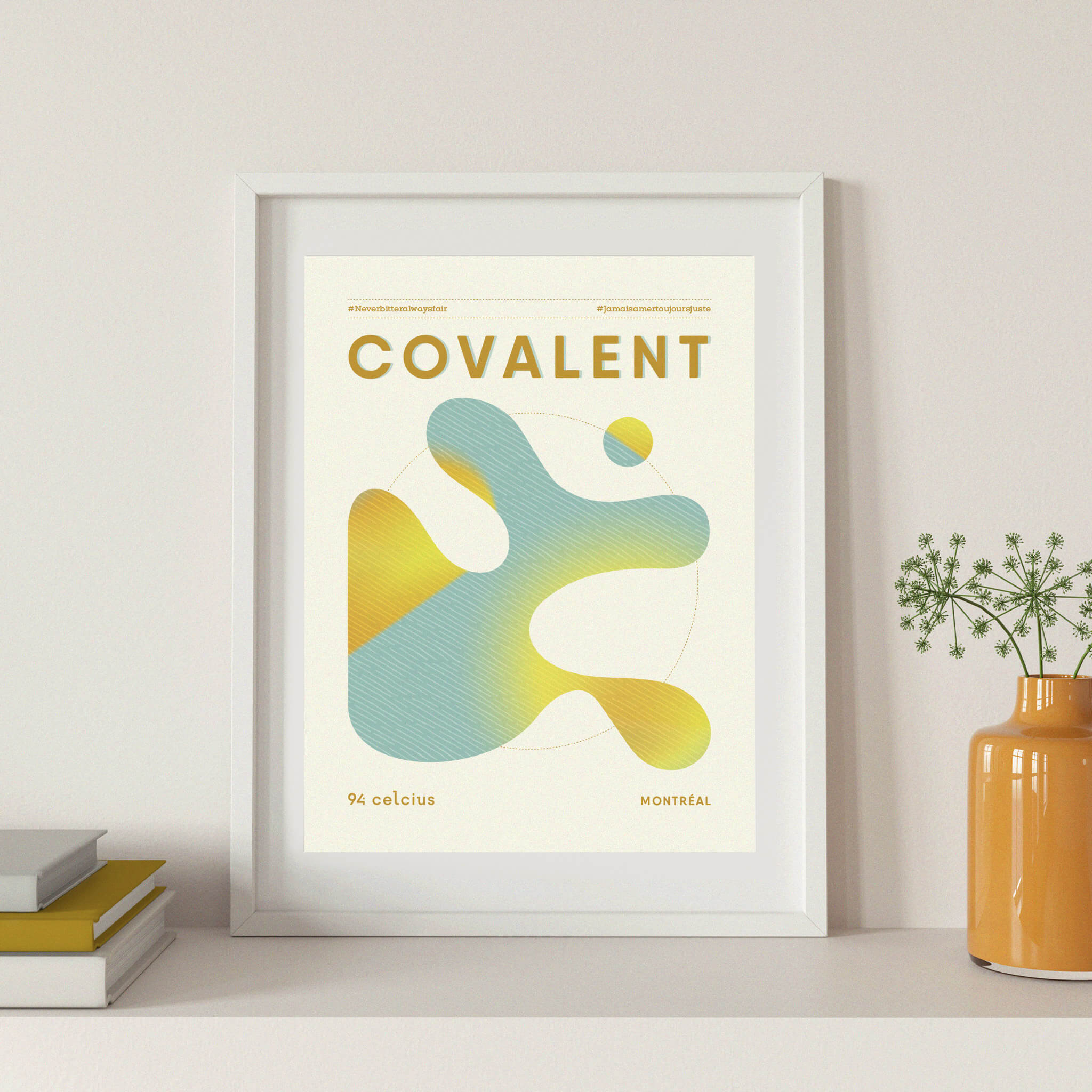 Affiche covalent par le torréfacteur de Montreal 94 celcius. Affiche sur mur